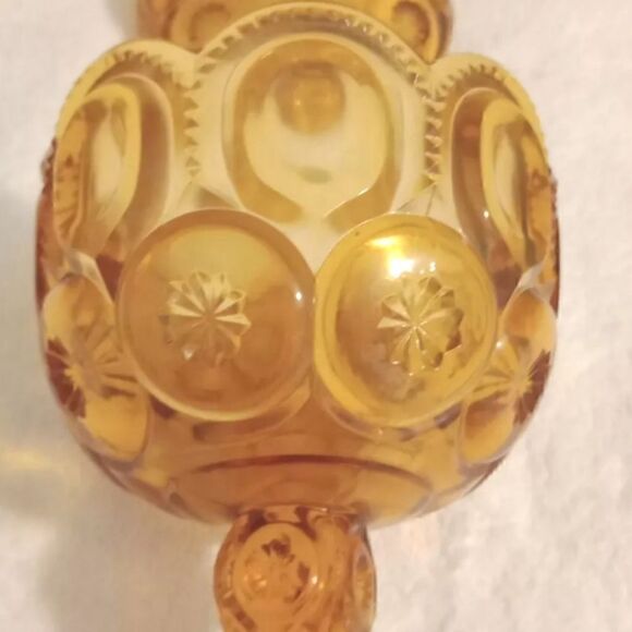 Vintage Amber Depression Glass Smith Moon and Stars Covered Compote, Candy Dish - Picture 4 of 4